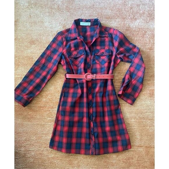 NWOT Vanilla Bay Plaid Button Down Shirt Dress - Picture 1 of 8